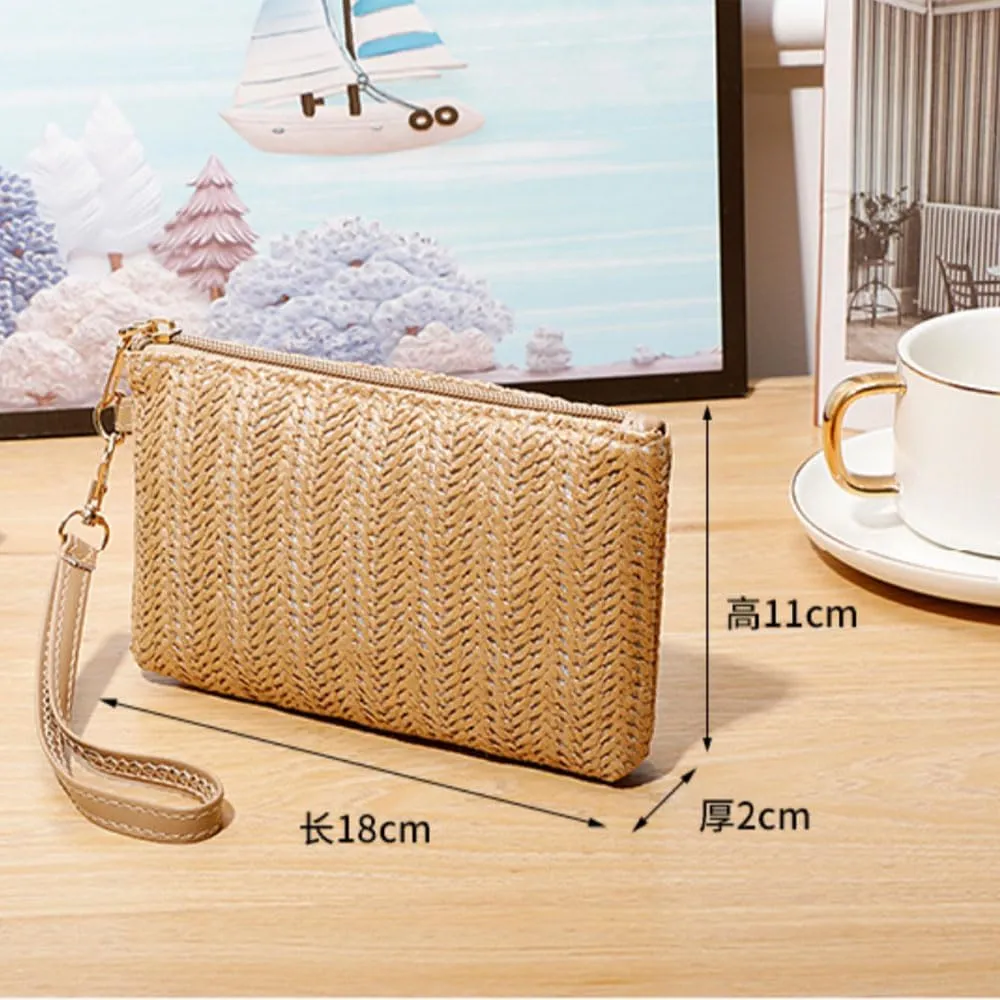 Womens Straw Clutch Bag Bohemian Summer Beach Straw Purse Zipper Wristlet Wallets Gift for Women