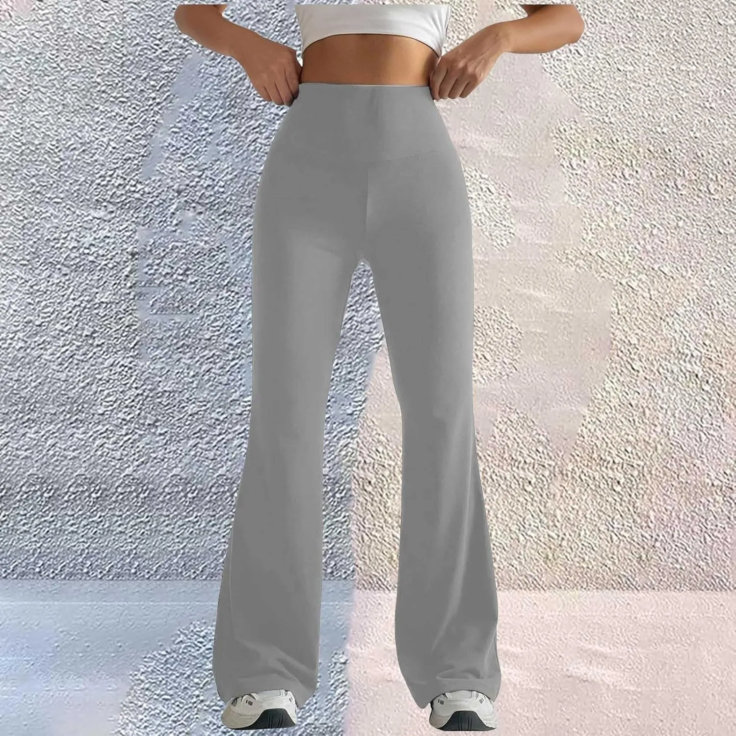 Womens Stretch High Waist Leggings Regular Fitted Solid Flared Pants Active Workout Yoga Pants Seamless