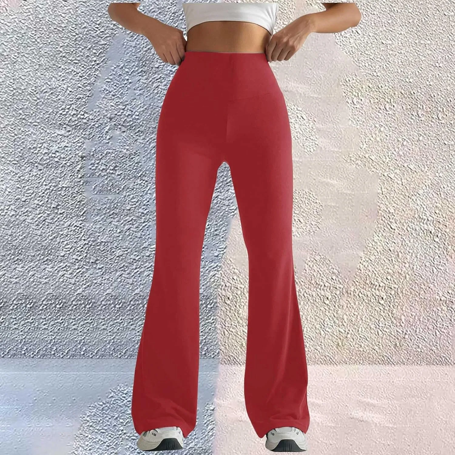Womens Stretch High Waist Leggings Regular Fitted Solid Flared Pants Active Workout Yoga Pants Seamless