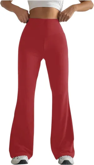Womens Stretch High Waist Leggings Regular Fitted Solid Flared Pants Active Workout Yoga Pants Seamless