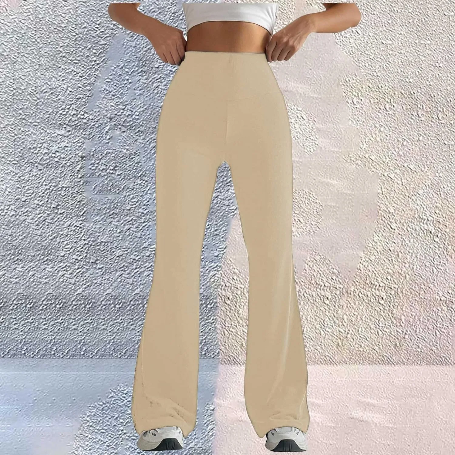 Womens Stretch High Waist Leggings Regular Fitted Solid Flared Pants Active Workout Yoga Pants Seamless