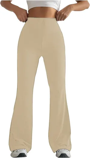 Womens Stretch High Waist Leggings Regular Fitted Solid Flared Pants Active Workout Yoga Pants Seamless