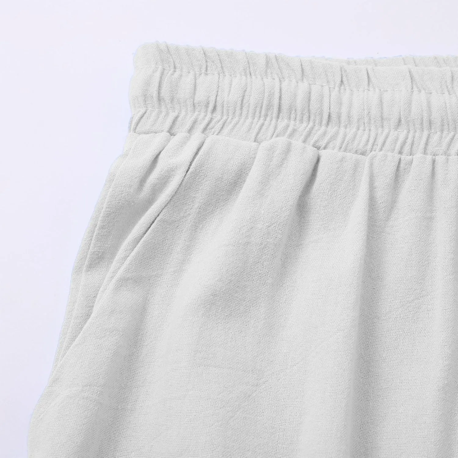 Women's Summer Cotton Linen Wide Leg Pants Drawstring high Waist Palazzo Flowy Beach Trousers