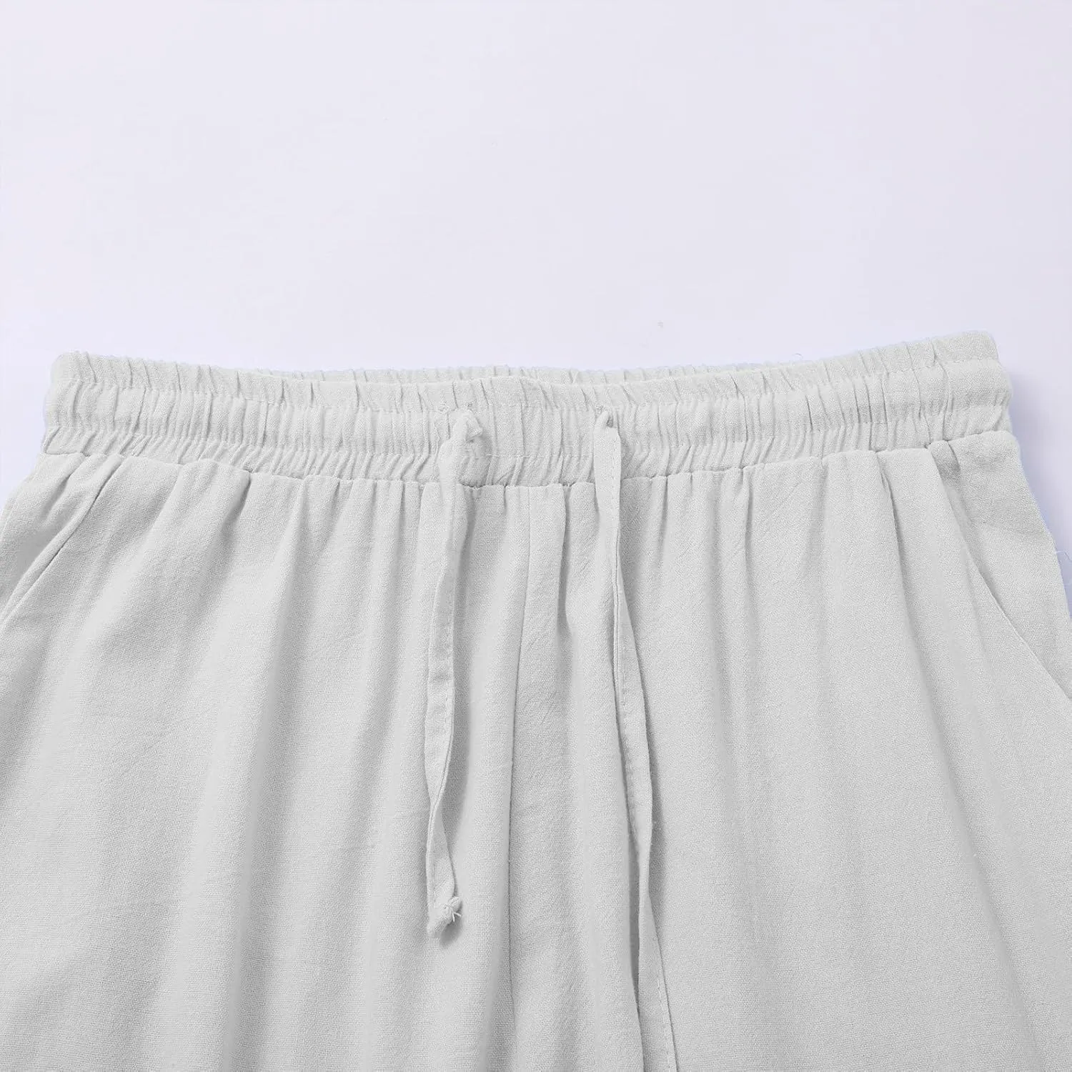 Women's Summer Cotton Linen Wide Leg Pants Drawstring high Waist Palazzo Flowy Beach Trousers