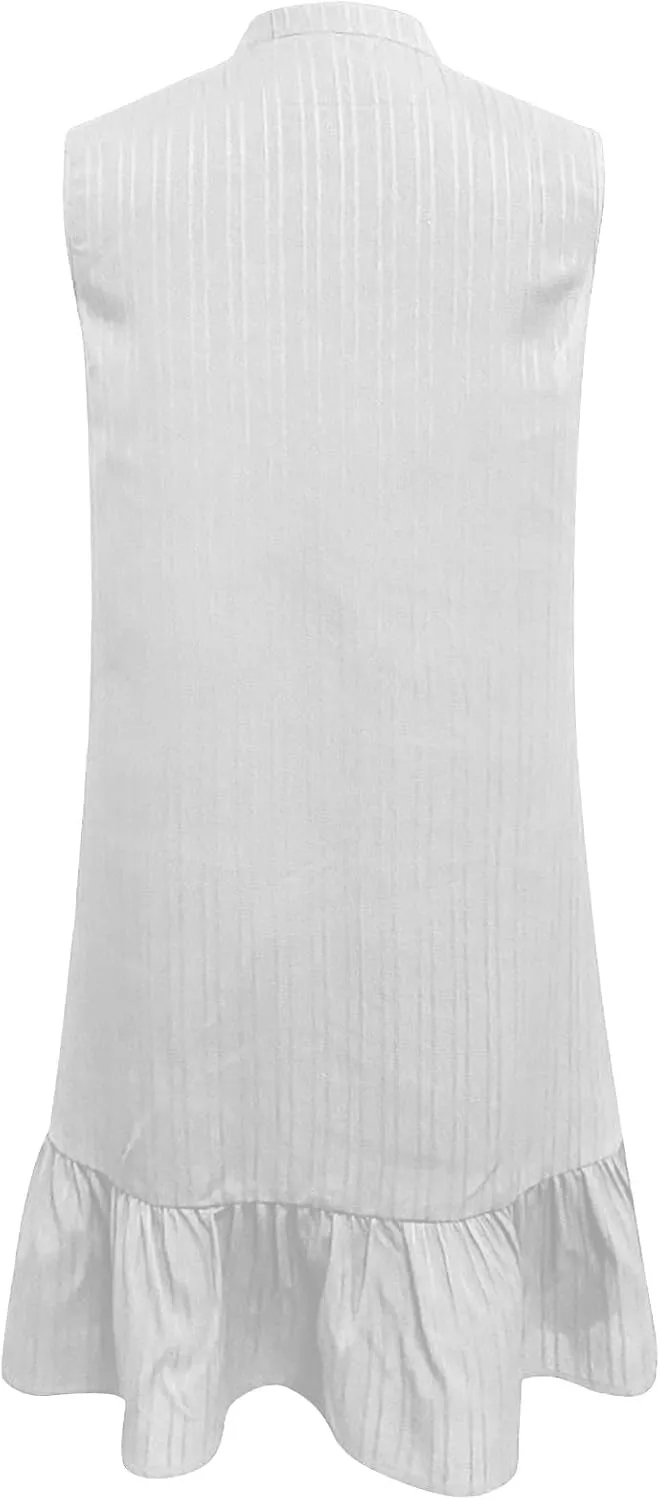 Women's Summer Dresses 2025 Sleeveless Smocked V Neck Tank Dress Casual Loose A-Line Swing Ruffle Mini Dress Sundress