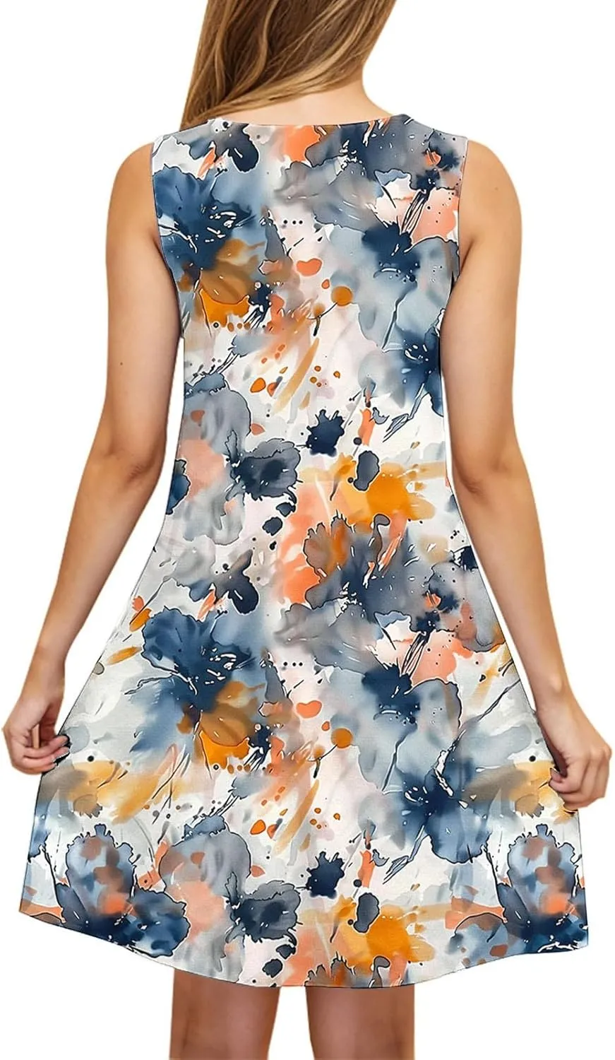 Women's Summer Sleeveless Tank Boho Beach Dress Floral Mini Sundress with Pockets Casual Loose Fit Flowy Tshirt Dress