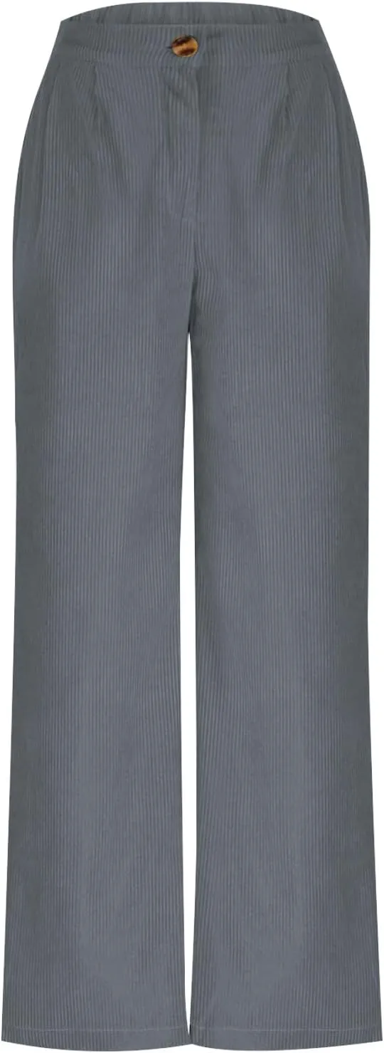Women's Wide Leg Corduroy Pants Loose Straight Leg Pants High Waist Button Stretchy Trousers Lounge Pant with Pockets