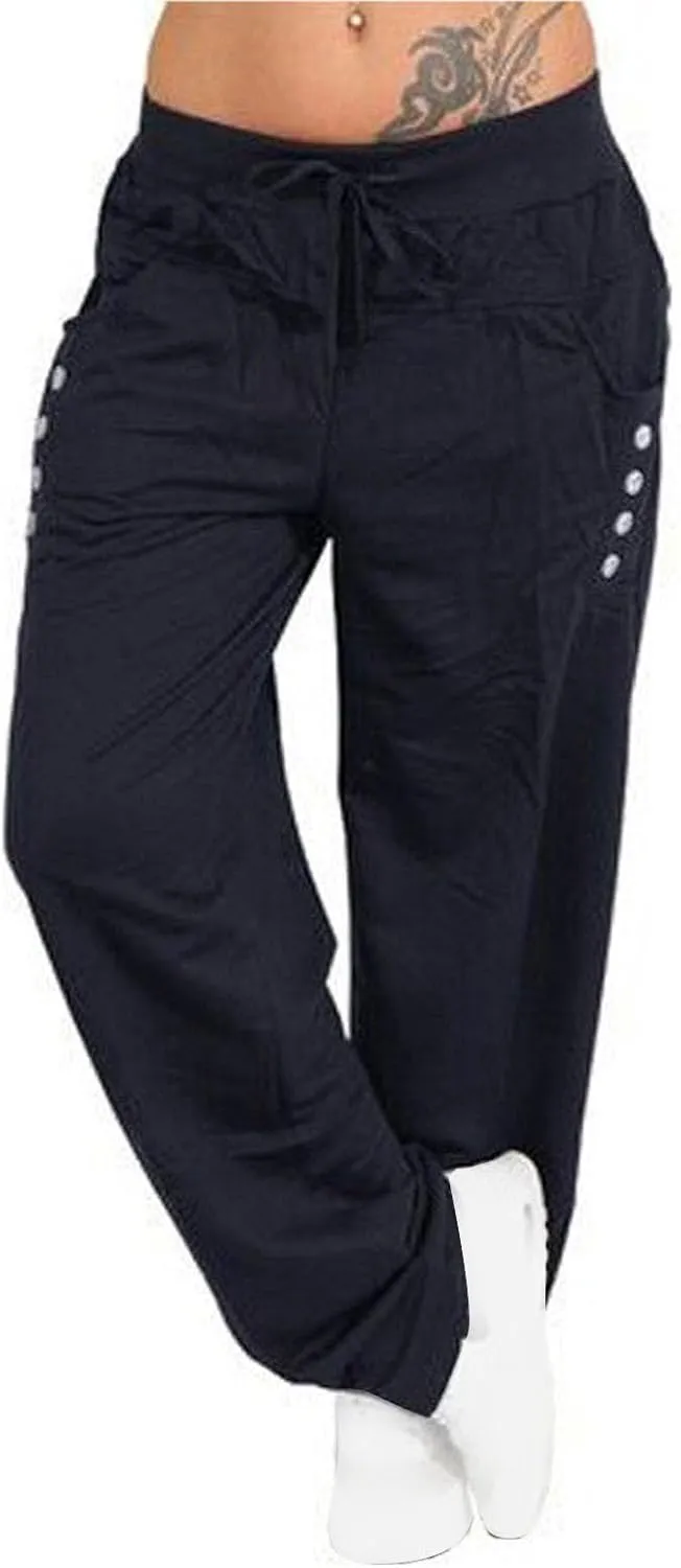 Womens Wide Leg Pants Yoga Leggings Drawstring Elastic High Waist Gym Sports Tights Pant Workout Casual Loose Trousers