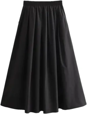 Women's Wide Pleated Solid Color High Waist A-Line Long Skirt Elastic Waist