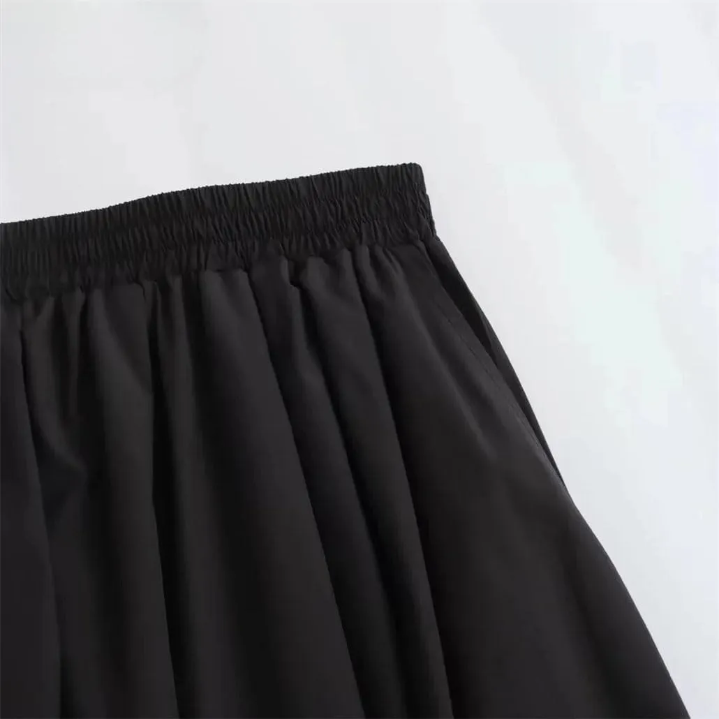 Women's Wide Pleated Solid Color High Waist A-Line Long Skirt Elastic Waist