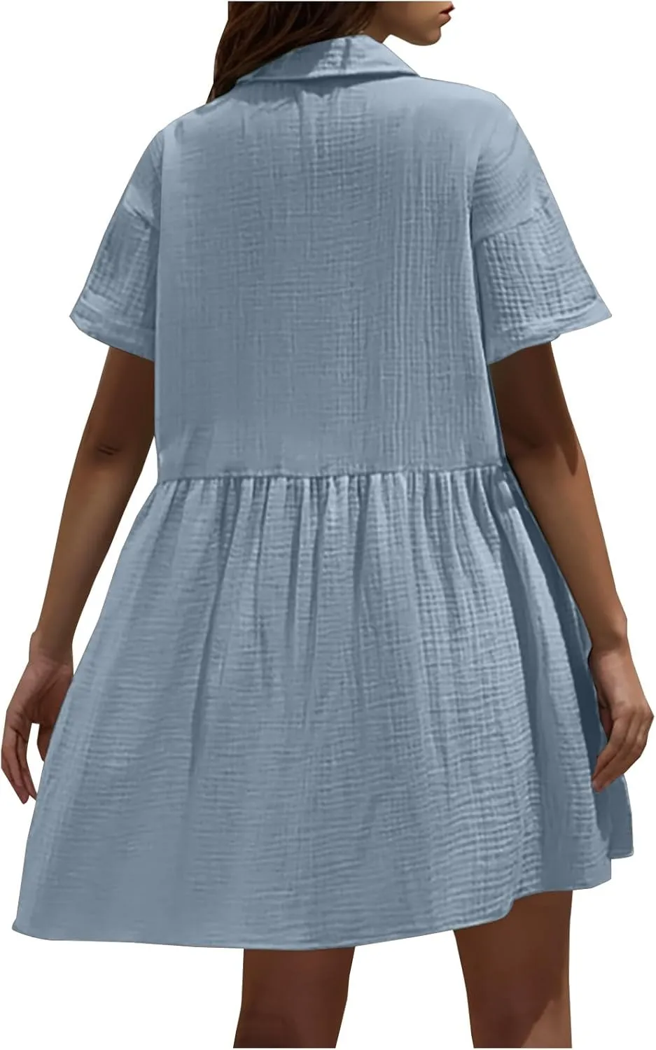 Xiaojmake Womens Cotton Linen Summer Midi Dress Plus Size Casual Collared V Neck Solid Short Sleeve Button Down T-Shirt Dress