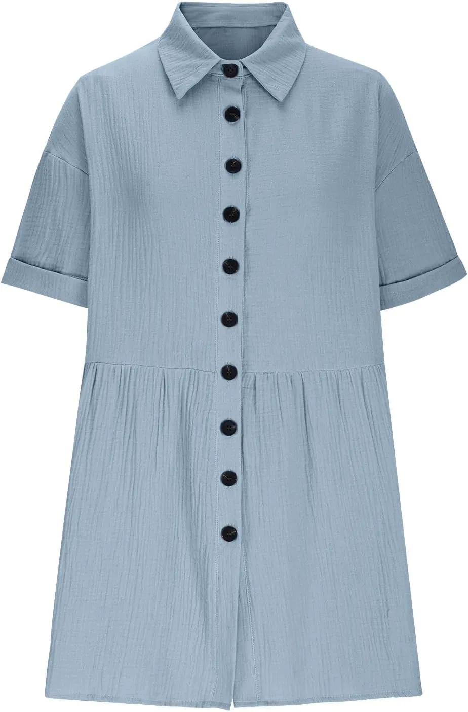 Xiaojmake Womens Cotton Linen Summer Midi Dress Plus Size Casual Collared V Neck Solid Short Sleeve Button Down T-Shirt Dress