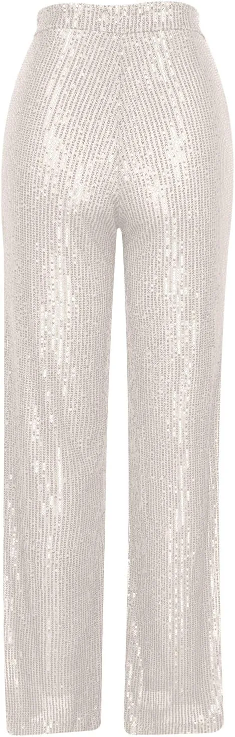 XUNRYAN Sequin Pants Women's 70s Disco Outfits High Waist Wide Leg Palazzo Pants Party Clubwear Trousers Hippie Clothes