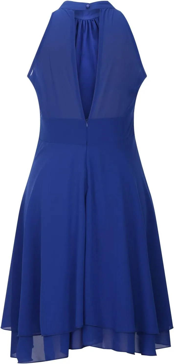 XUNRYAN Women's Classy Halter Neck Chiffon Dress Sexy Cutout Backless High Low Hem Layered Ruffle Formal Cocktail Mini Dress