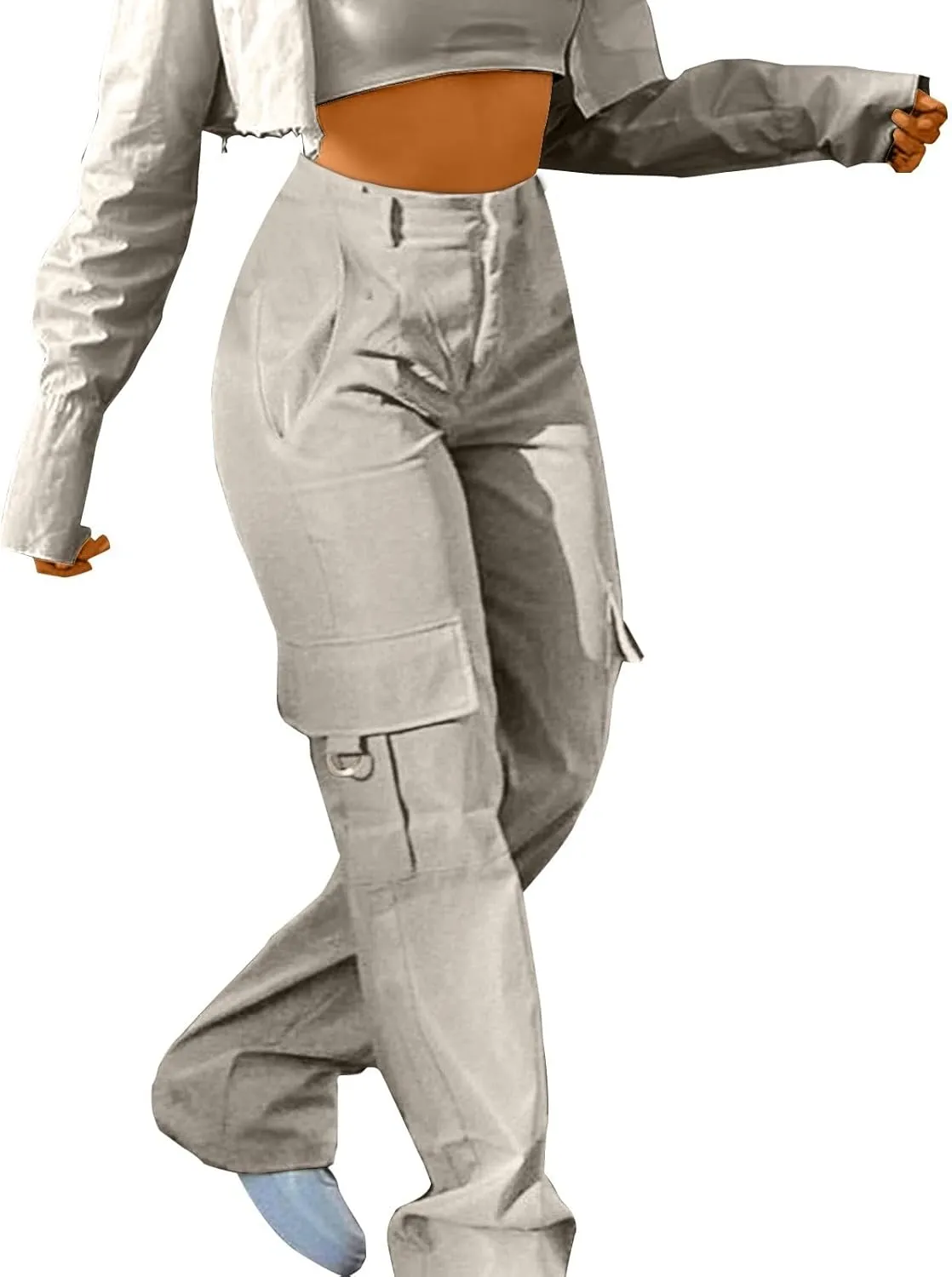 Y2K Cargo Pants for Women Teen Girl Baggy Elastic High Waisted Casual Parachute Pant Straight Leg Streetwear Trousers