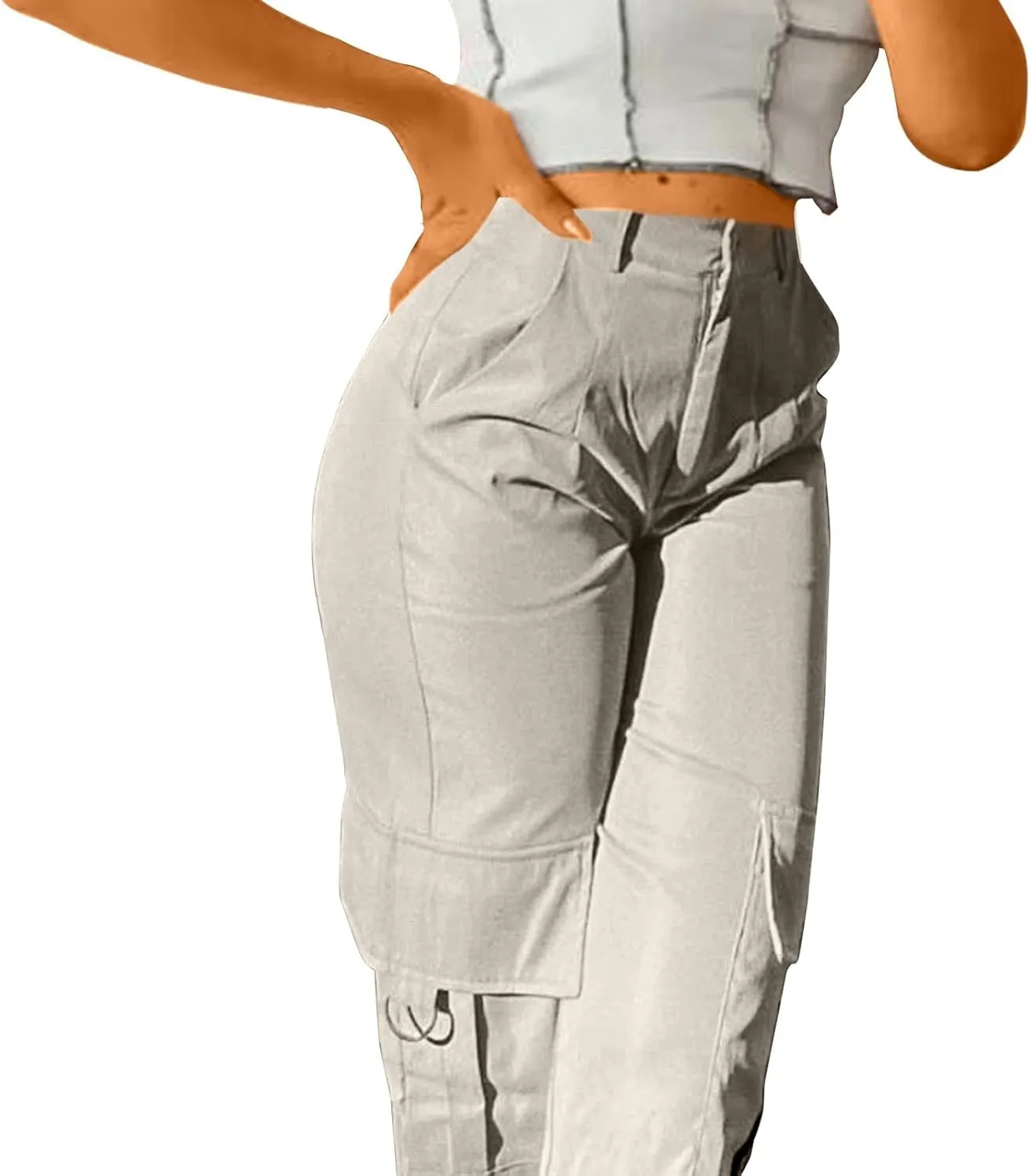 Y2K Cargo Pants for Women Teen Girl Baggy Elastic High Waisted Casual Parachute Pant Straight Leg Streetwear Trousers