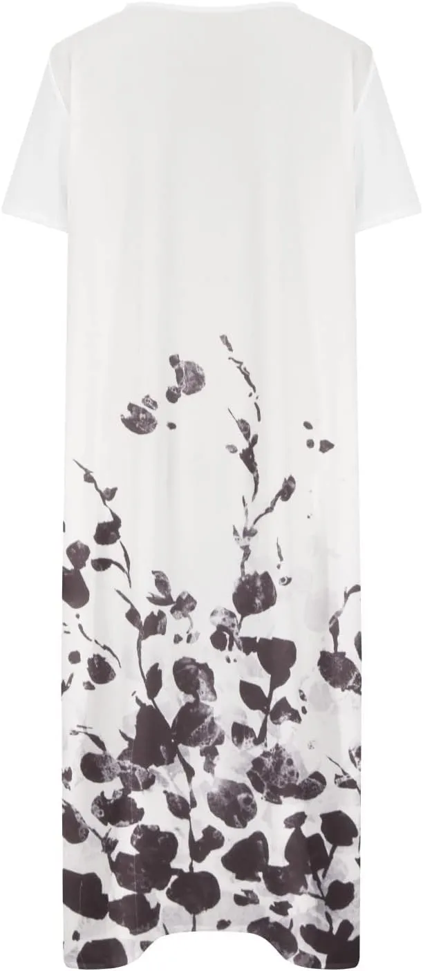 Yesunpxs Dresses for Women 2024 Summer Boho Short Sleeve O-Neck Maxi Dress Casual Beach Printed Long Dresses with Pocket