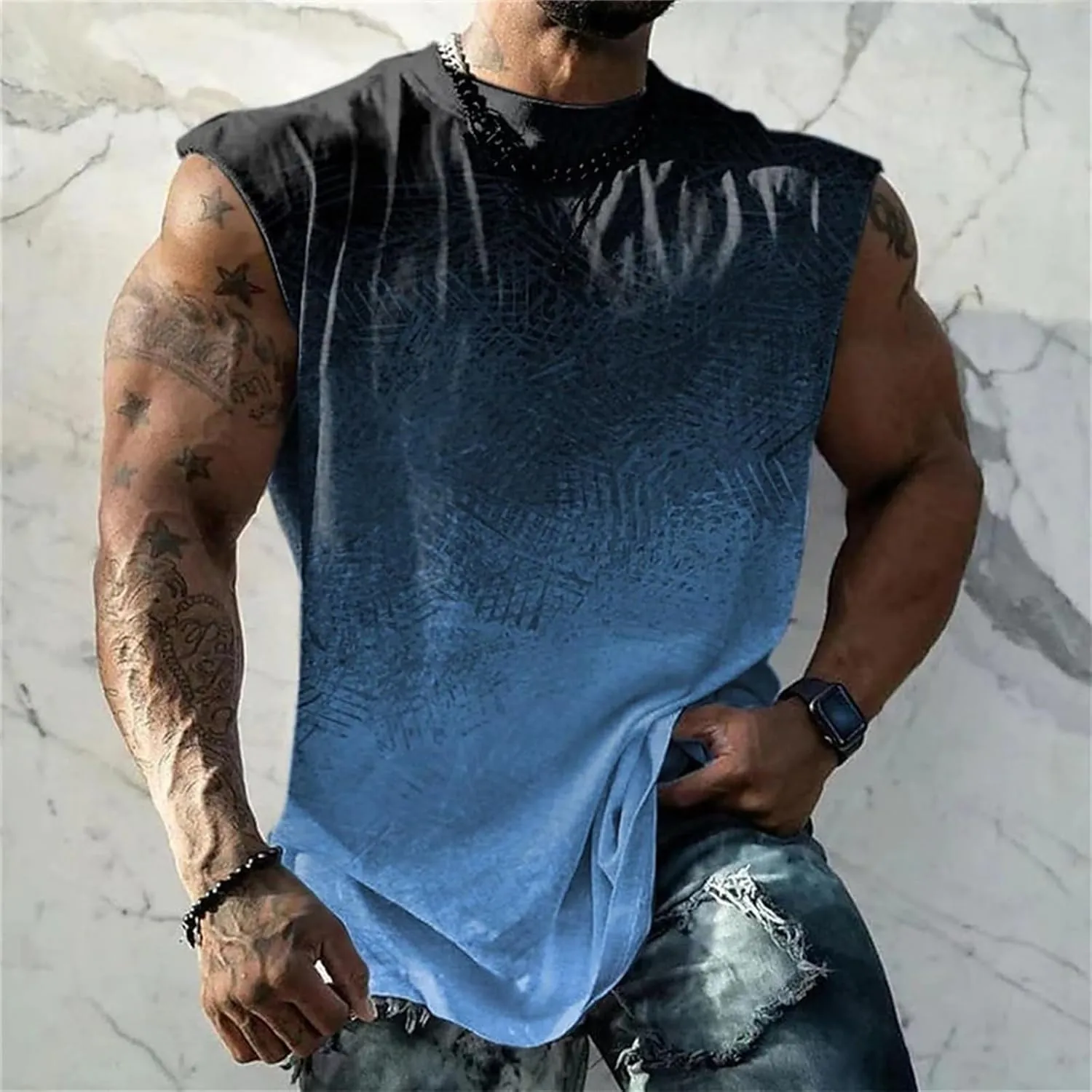 YIBIMOTTO Mens Tank Tops Workout Sleeveless T-Shirts Muscle Tee Crew Neck Summer Beach Novelty Graphic Vest Sports Underwear
