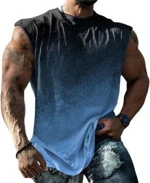 YIBIMOTTO Mens Tank Tops Workout Sleeveless T-Shirts Muscle Tee Crew Neck Summer Beach Novelty Graphic Vest Sports Underwear