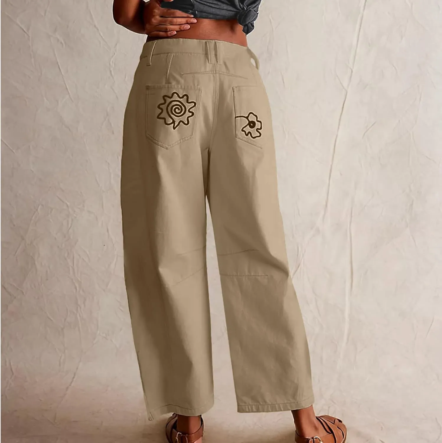 YSW Embroidered Mid Rise Jeans for Women Baggy Boyfriend Jean Boho Barrel Horseshoe Vintage Pants