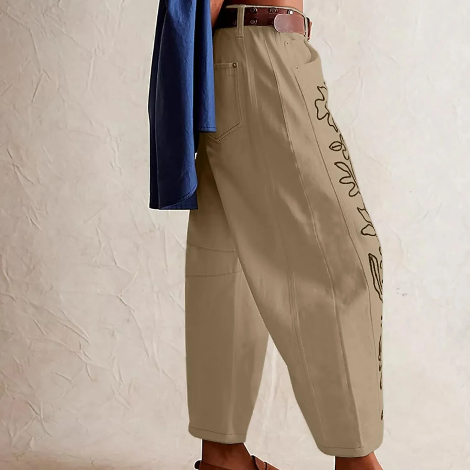YSW Embroidered Mid Rise Jeans for Women Baggy Boyfriend Jean Boho Barrel Horseshoe Vintage Pants