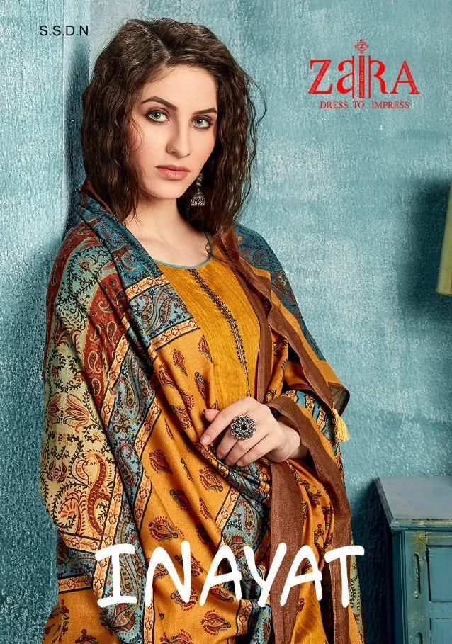ZAIRA INAYAT JAM SATIN PRINT WITH DESIGNER EMBROIDERY SUIT COLLECTION