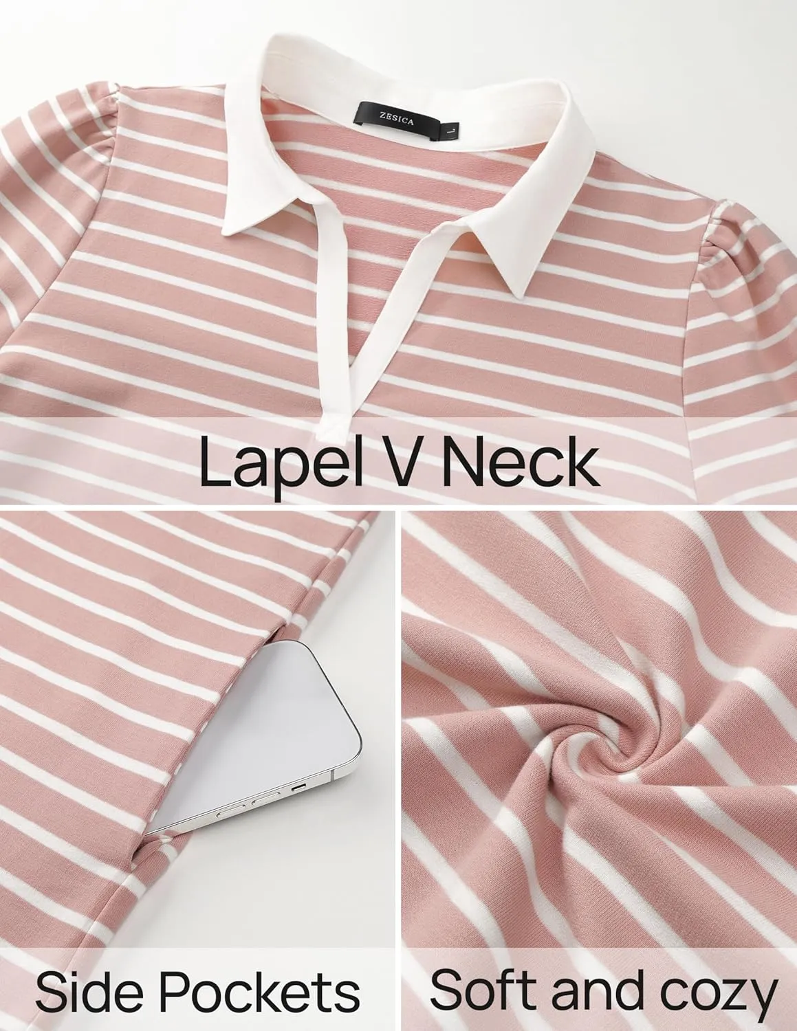 ZESICA Women's Summer Casual Striped Mini Dresses 2025 Lapel V Neck Short Sleeve Flowy A Line T Shirt Dress