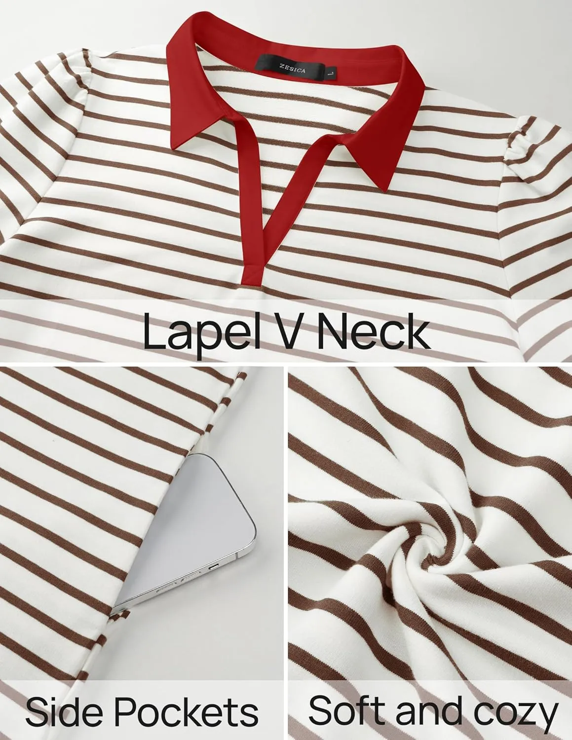 ZESICA Women's Summer Casual Striped Mini Dresses 2025 Lapel V Neck Short Sleeve Flowy A Line T Shirt Dress