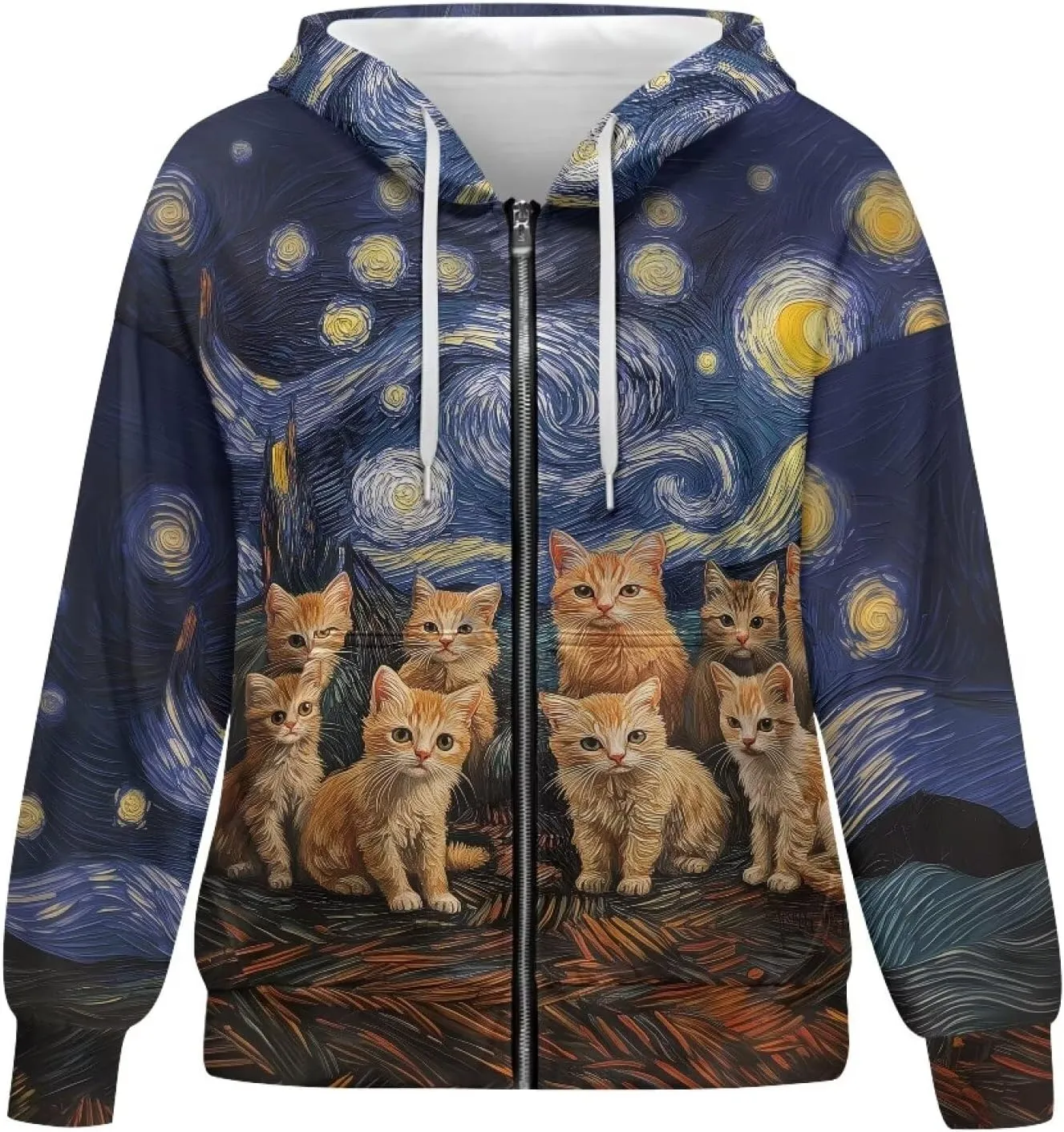 Zip up Sweatshirt for Women Drawstring Printed Loose Casual Hoodies Fall Jacket Oversized with Pocket