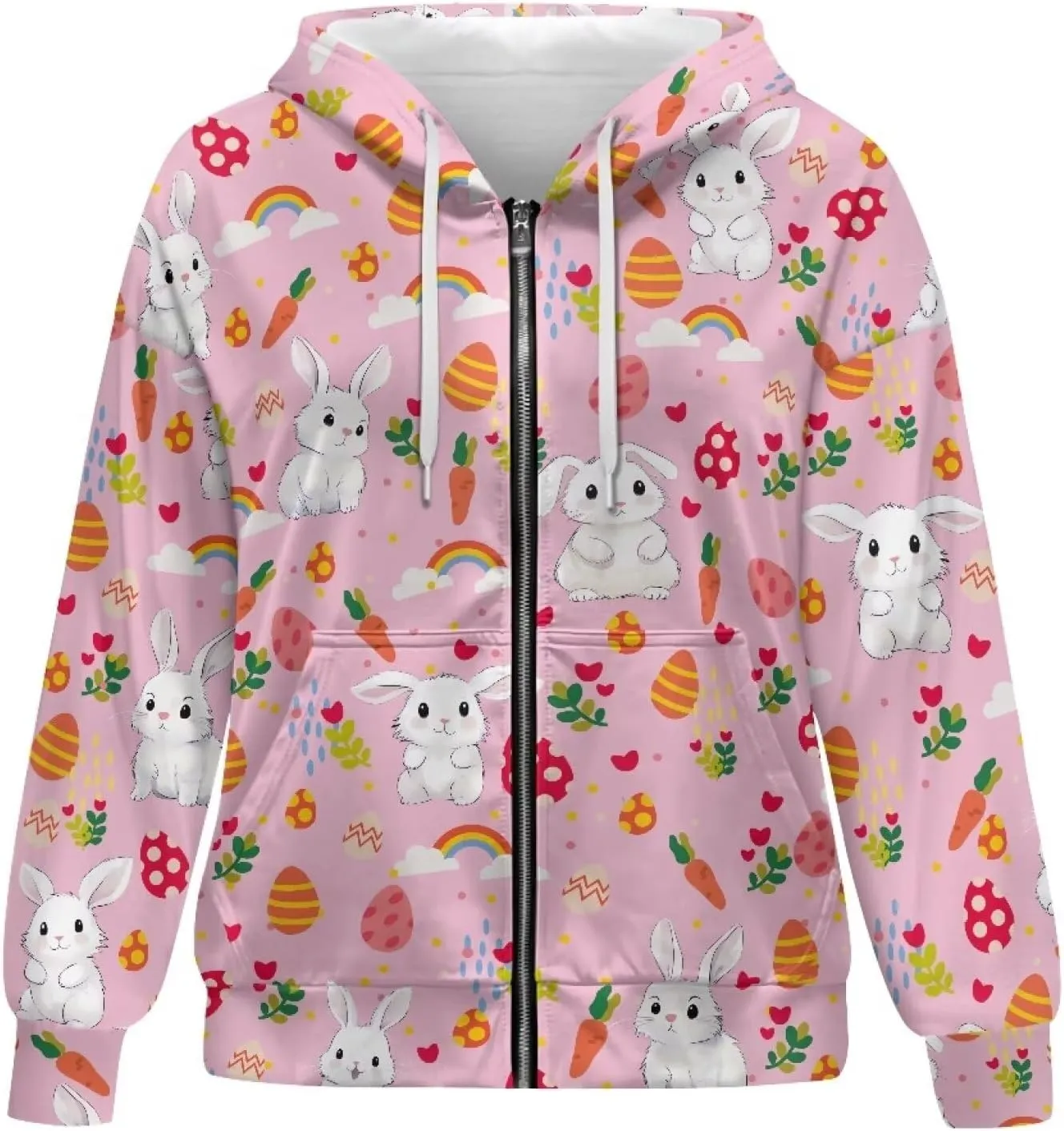Zip up Sweatshirt for Women Drawstring Printed Loose Casual Hoodies Fall Jacket Oversized with Pocket
